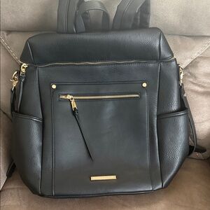 Poppy & Peonies Black Backpack with Gold Accents